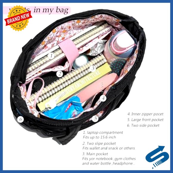 Lightweight Puffy Tote Bag with Multiple Compartments for Daily Use - Picture 7 of 7